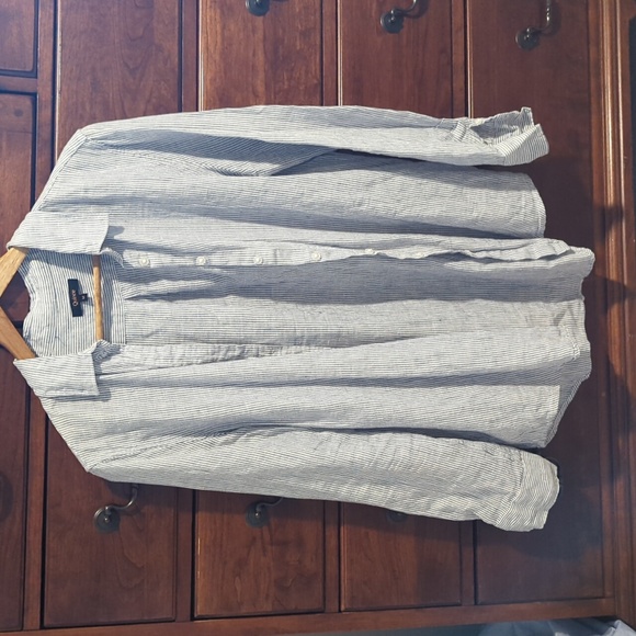Quince 100% European Linen Stripe button down shirt Sz Medium - Picture 3 of 4